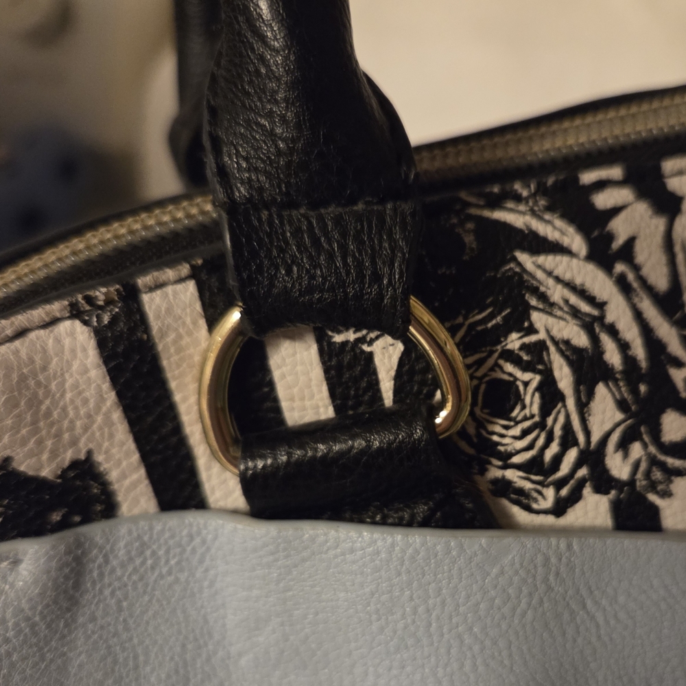 Betsey Johnson Striped Floral Satchel Crossbody with Blue Bow Preloved - Picture 14 of 16